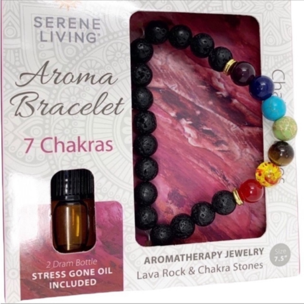SERENE LIVING black lava stone chakra stone elastic bracelet NEW
